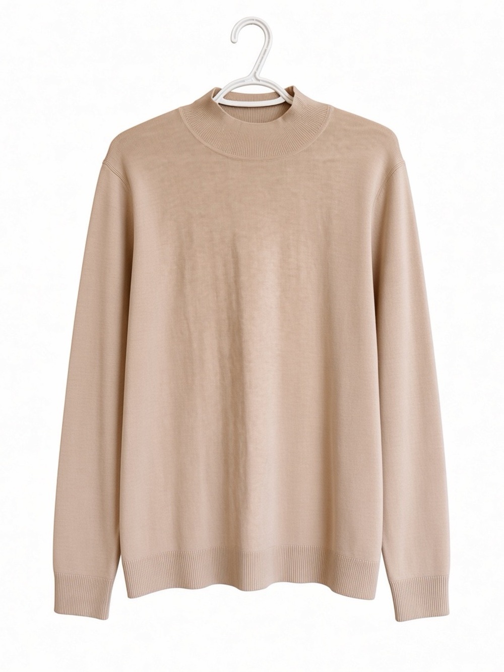 Merino Wool Blend Mock Neck Sweater Womens M L Beige Quiet Luxury Minimalist